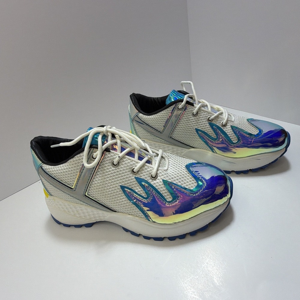 YRU Blaz3 Blaze Holographic Teal Flame Platforms Gothic Punk Rave Sneakers Sz 9 - Picture 5 of 16